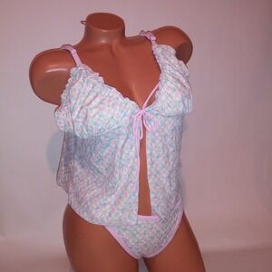 Victoria Secret PINK Swim Bikini XL Top & Bottom Pink White Blue Floral Coquette